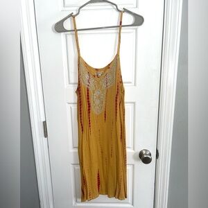 Earthbound Trading Co Yellow Tie Dye Embroidered Mini Dress XL NWT Boho